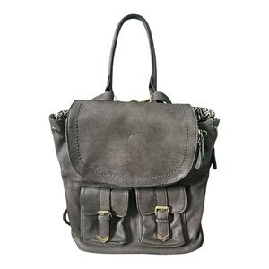 Gray Leather Backpack/Purse